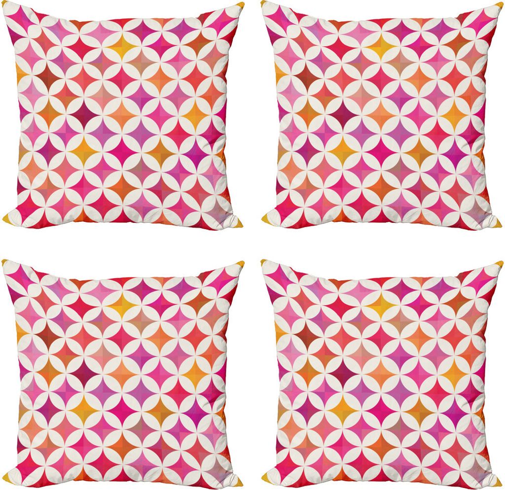 ABAKUHAUS Bunt Kissenbezug Set (4 Stück), Semi Circles and Stars, Moderner Doppelseitiger Digitaldruck, 45 cm x 45 cm, Mehrfarbig