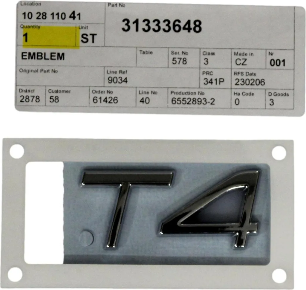 Monogramme Arrière T4 pour Volvo S80 V70 S90L Logo Coffre Argenté