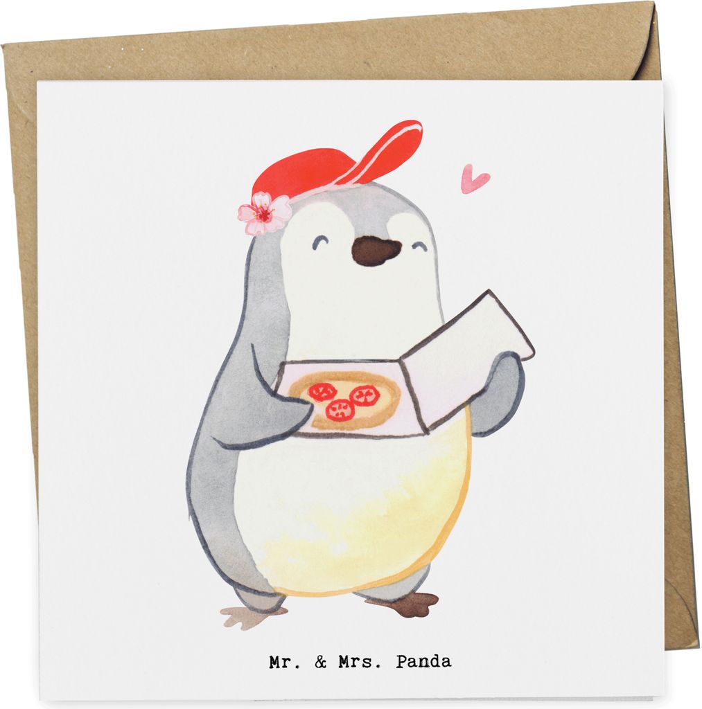 Mr. & Mrs. Panda Grußkarte Pizzabäckerin Herz - Weiß - Geschenk, Pizzabringdienst, doppelkarte, Lieferbringdienst, anlasskarte, Italiener, Glüc...