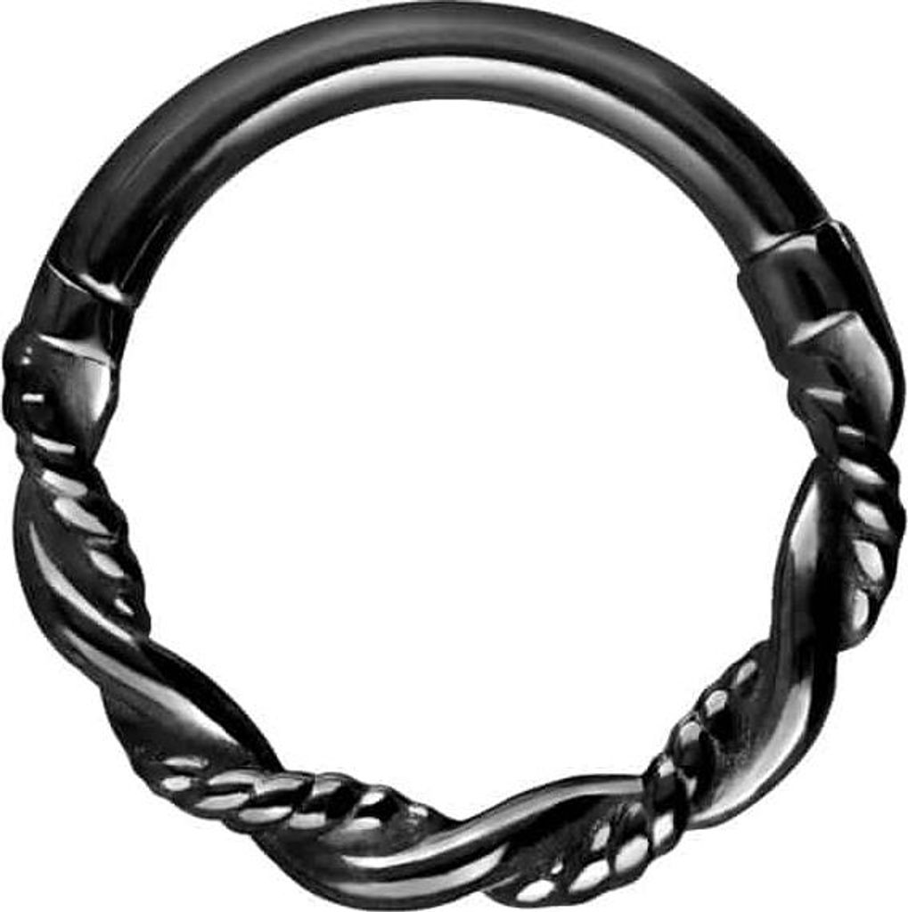 Ohrpiercing, Nasenpiercing, Septum Piercing Chirurgenstahl Segmentring Clicker DOPPELT GEDREHT Schwarz Innendurchmesser: 7mm + Stabstärke: 1,2mm
