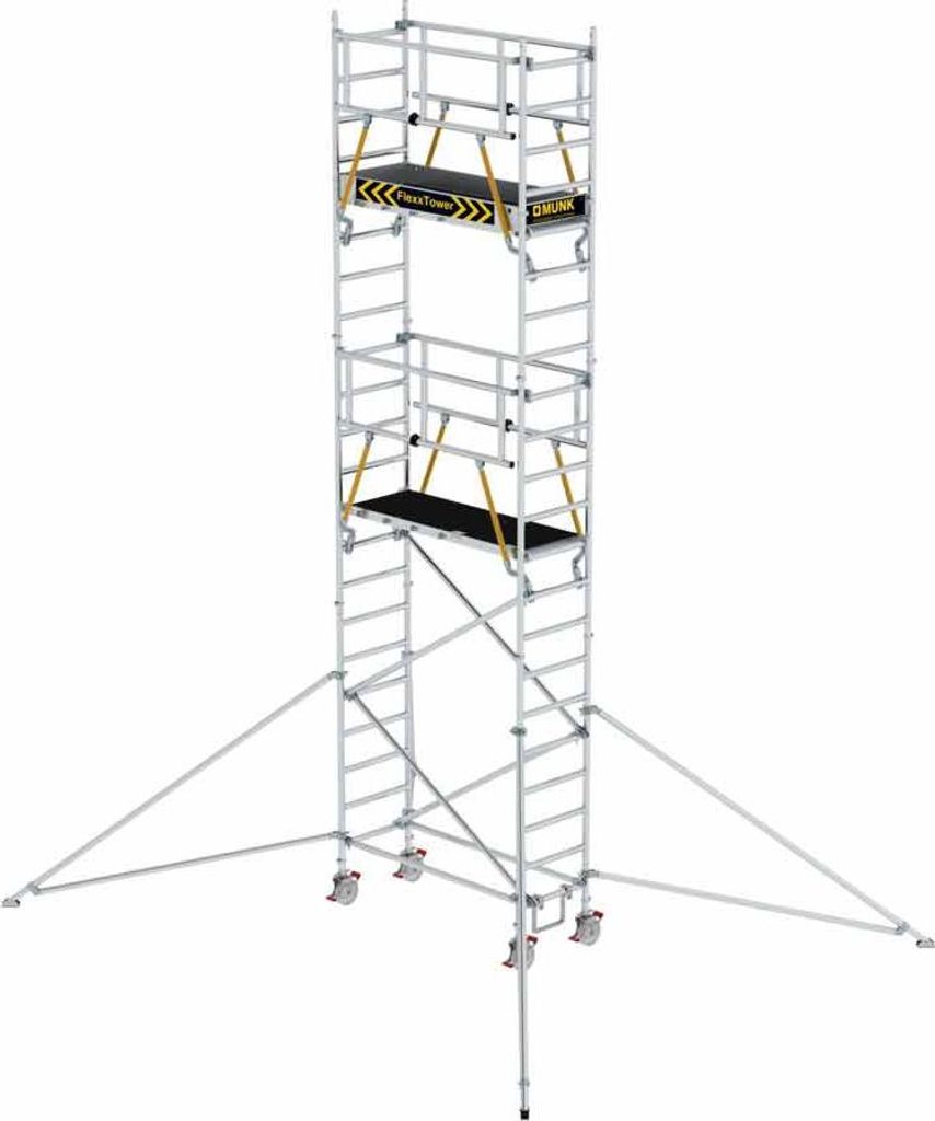 MUNK Rollgerüst FlexxTower SGX ergo mit klappbaren Dreieckauslegern und Schwenkfuß Plattformgröße 1,80x0,60m Arbeitshöhe 7,59m