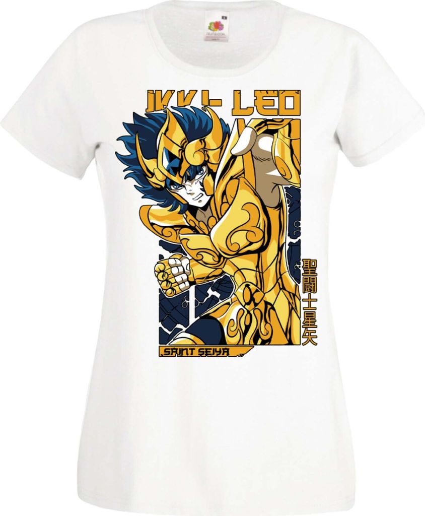 Damen T-Shirt Manga Anime Saint Anime Seiya Leo Aiolia 01 Leo, Lady L / Weiß