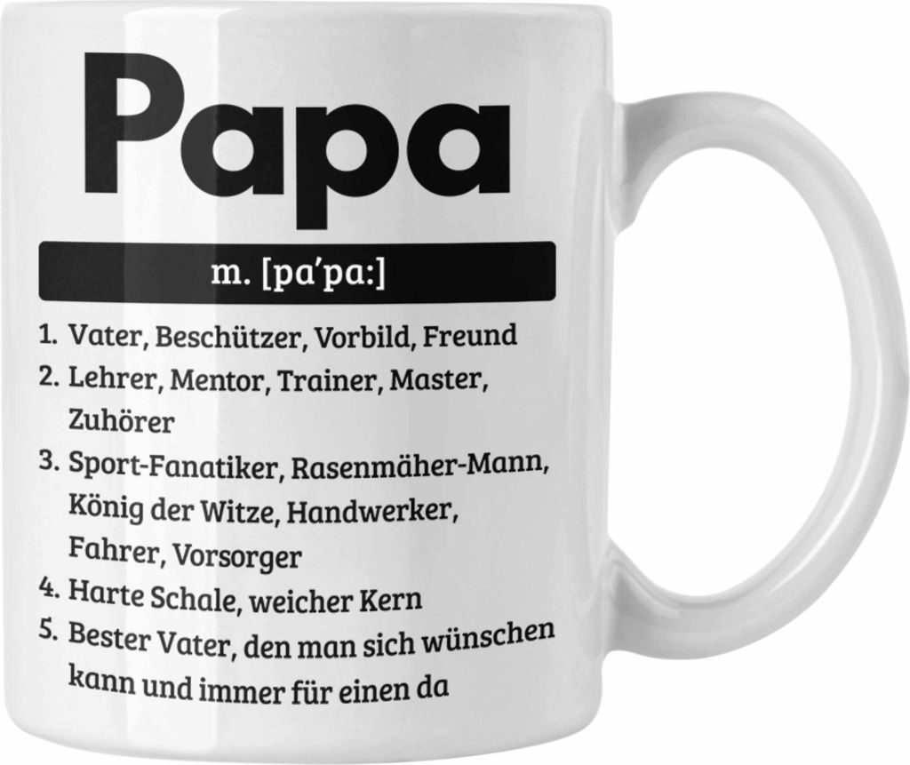 Trendation - Papa Tasse Geschenk Spruch für Vatertag Definition Geschenkidee für Papa von Sohn Tochter Kindern Bester Vater der Welt (Weiß)