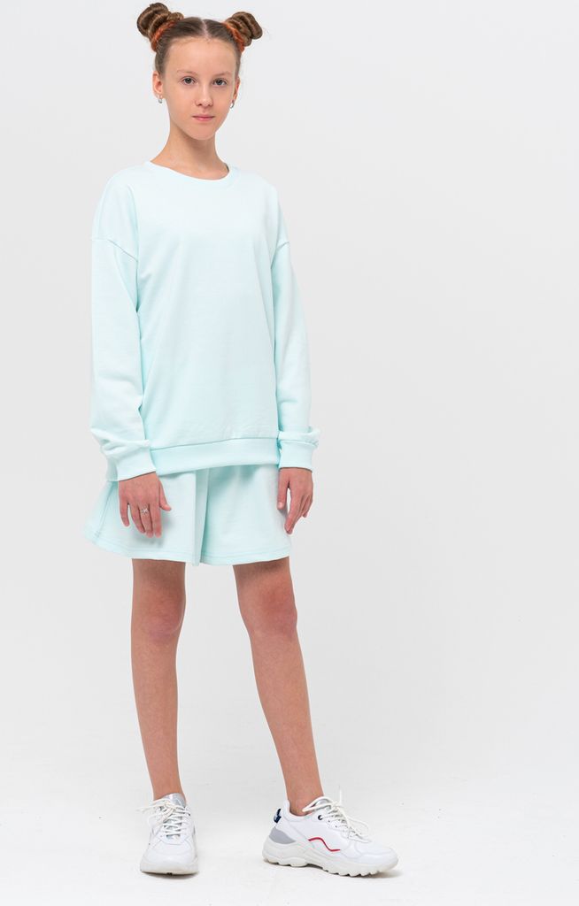 Mädchen-Sport-Trainingsanzug (Sweatshirt + Shorts) - Limettenblau - 146