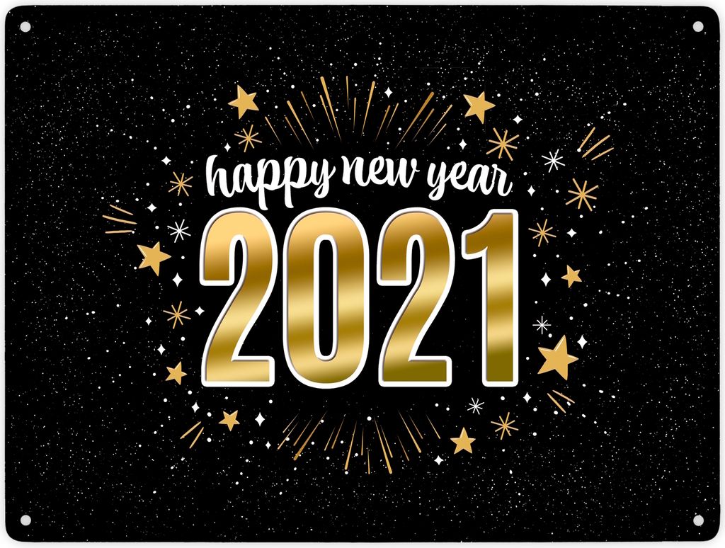 Happy new year 2021 Metallschild XXL mit Sterne Motiv
