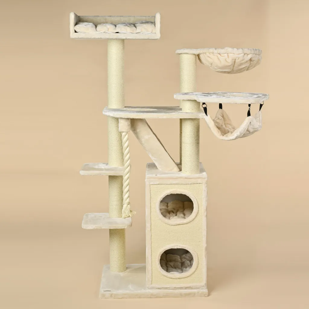 Arbre à Chat Maine Coon avec Poteaux Sisal 12cm et Tonneau de Jeu