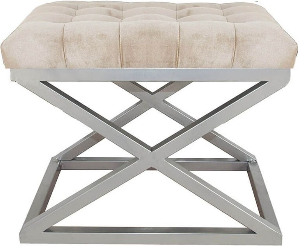 Hanah Home, Capraz - Silver, Cream, Fußhocker & -bänke, Sitzpuff, Silber, Polyester, 50 x 42 x 40 x cm