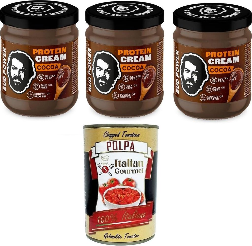 Bud Power-Crema proteica al cacao Proteincreme Kakao 3x 200 g + Italian Gourmet polpa 400g