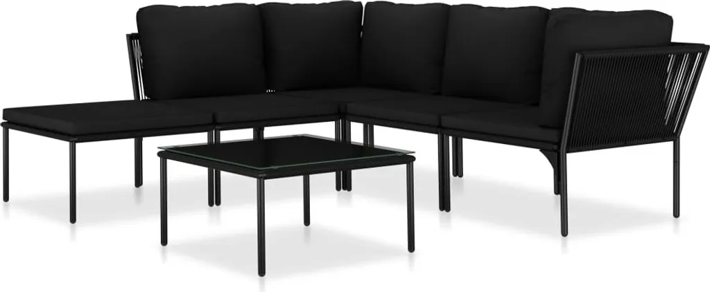 Ensemble de salon de jardin 6 pièces noir en PVC avec coussins épais