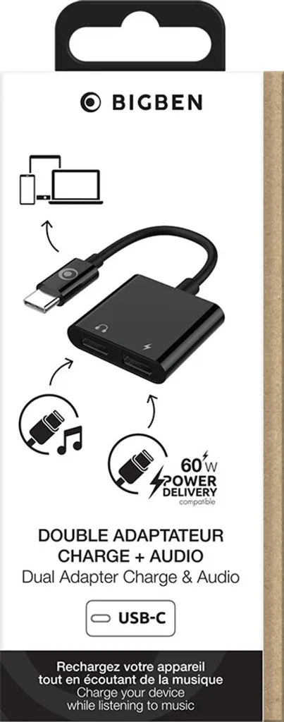 Adaptateur USB-C vers Audio Haute Résolution avec Charge PD 60W Noir - 4