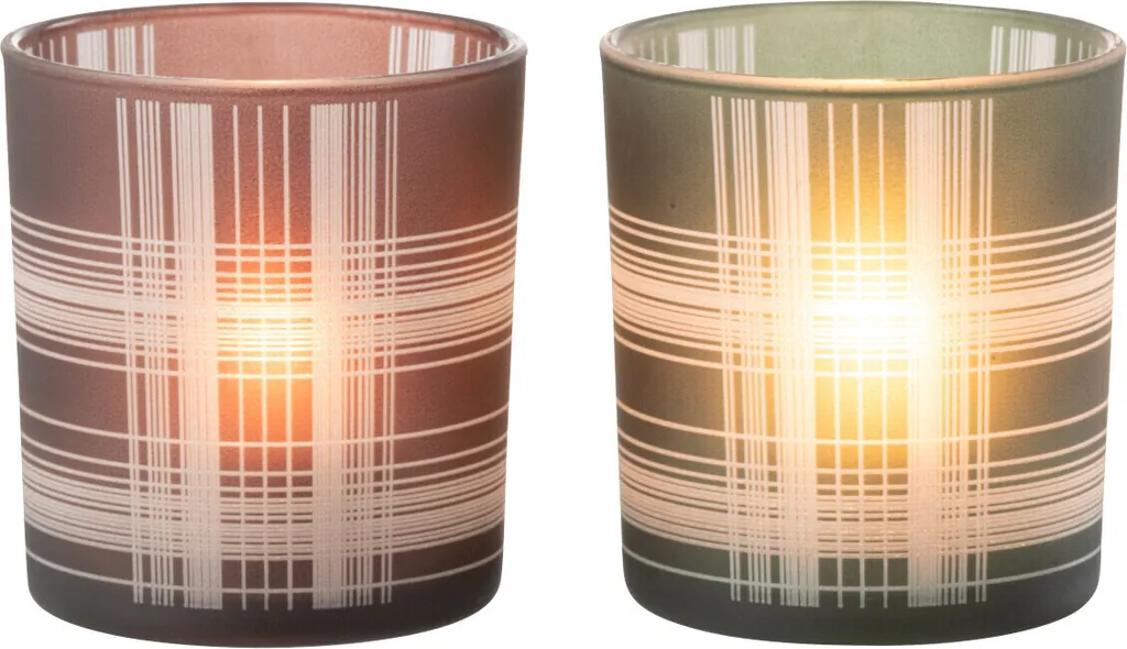 Bougeoir J-Line verre mat carreaux marron vert - Set de 2 petits formats