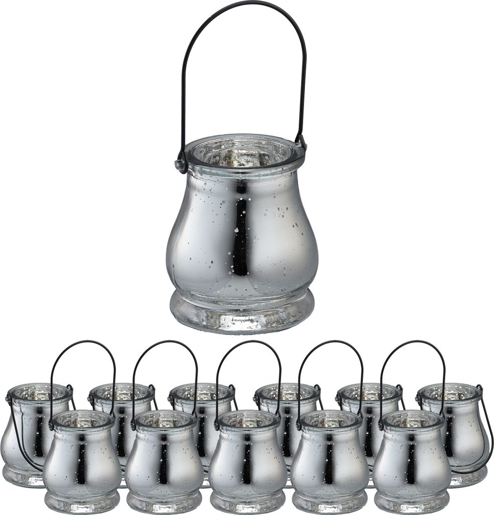 relaxdays Silbernes Windlicht im 12er Set Produktbild 