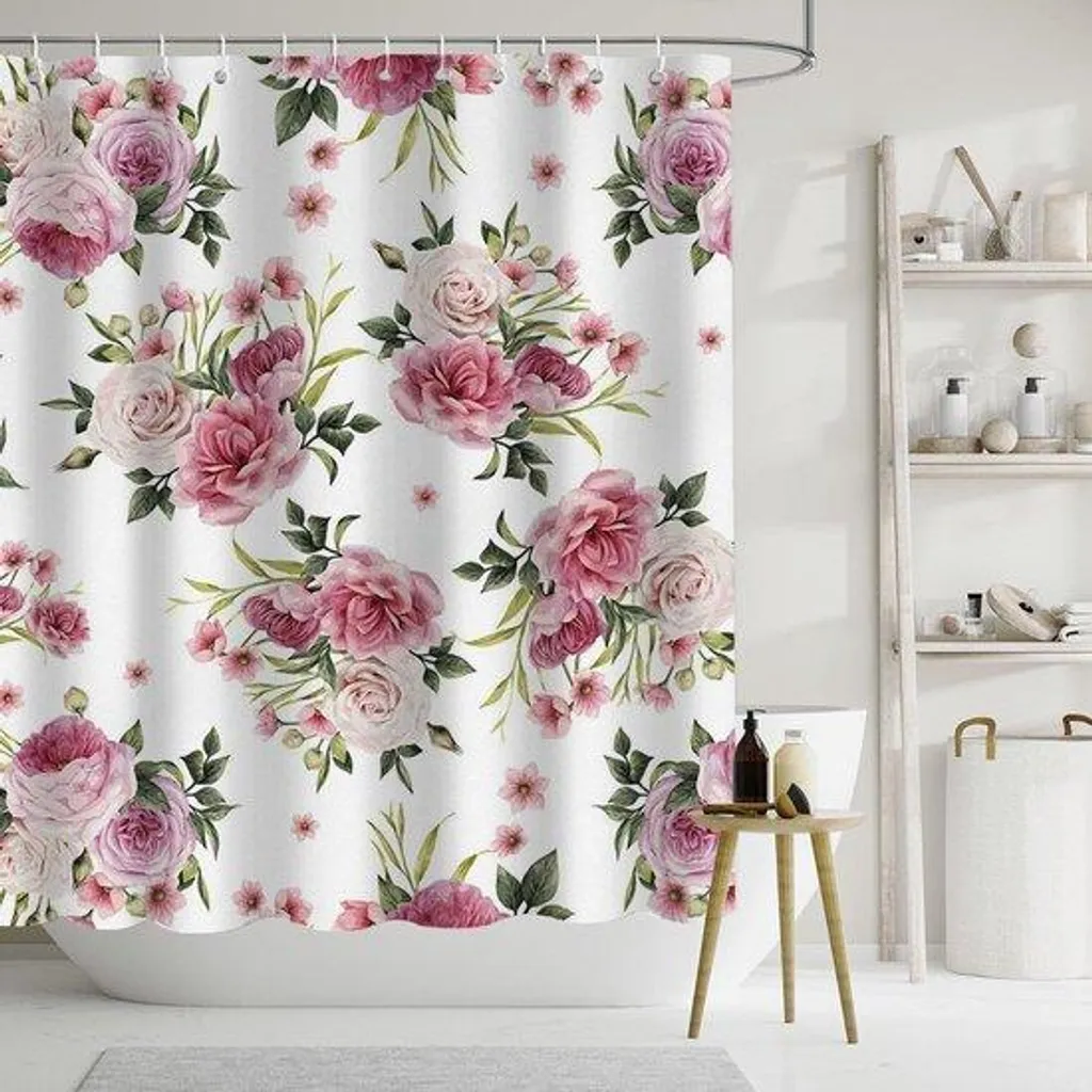 Rideau imprimé floral vintage rose en tissu polyester 182 x 182 cm