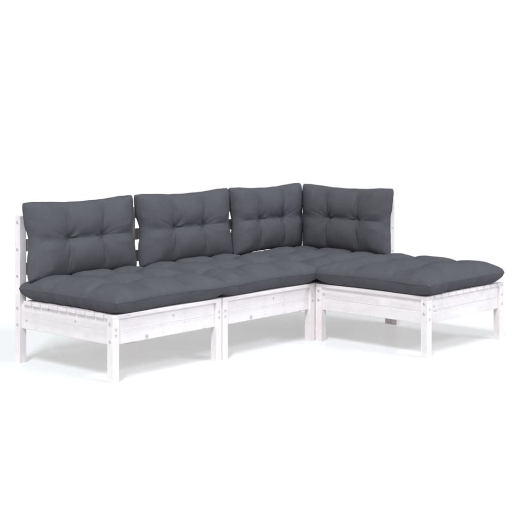 "2026 MODERNE" 4-tlg. Garten-Lounge-Set/Garten-Essgruppe - Balkonmöbel Set - mit Kissen Weiß Kiefernholz - Gartenmöbelset CC2092420
