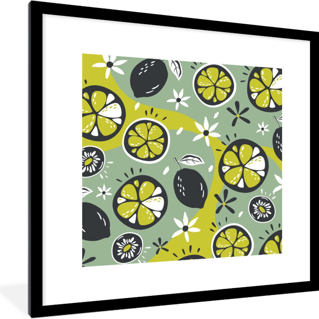 MuchoWow Gerahmtes Poster Sommer - Obst - Blumen 40x40 cm - Poster mit Schwarzem Bilderrahmen Wandposter Rahmen Foto Bilder - Poster - Plakat im ...