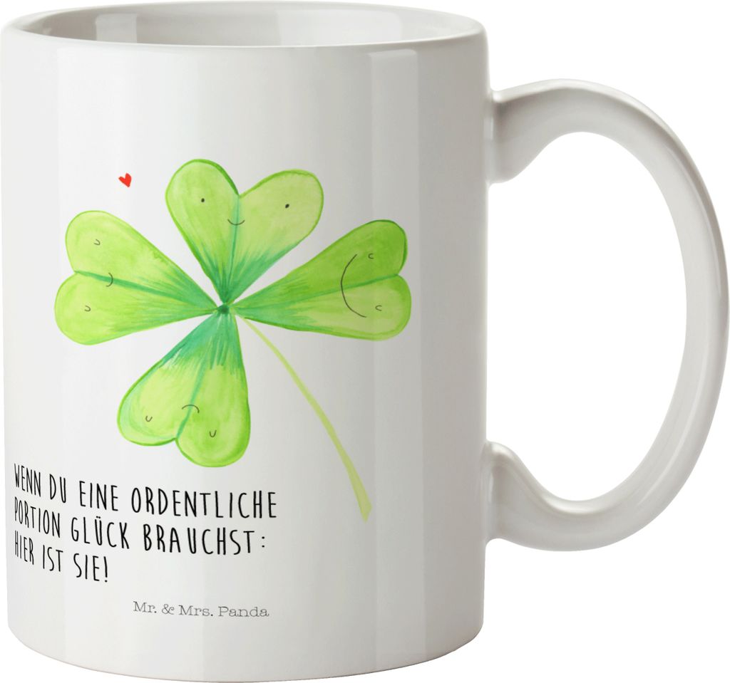 Mr. & Mrs. Panda Plastikbecher Blume Kleeblatt - Weiß - Geschenk, Kindertasse, Neuanfang, Pott, Umzug, Mehrwegbecher, Motivation, Glücksbringer, ...