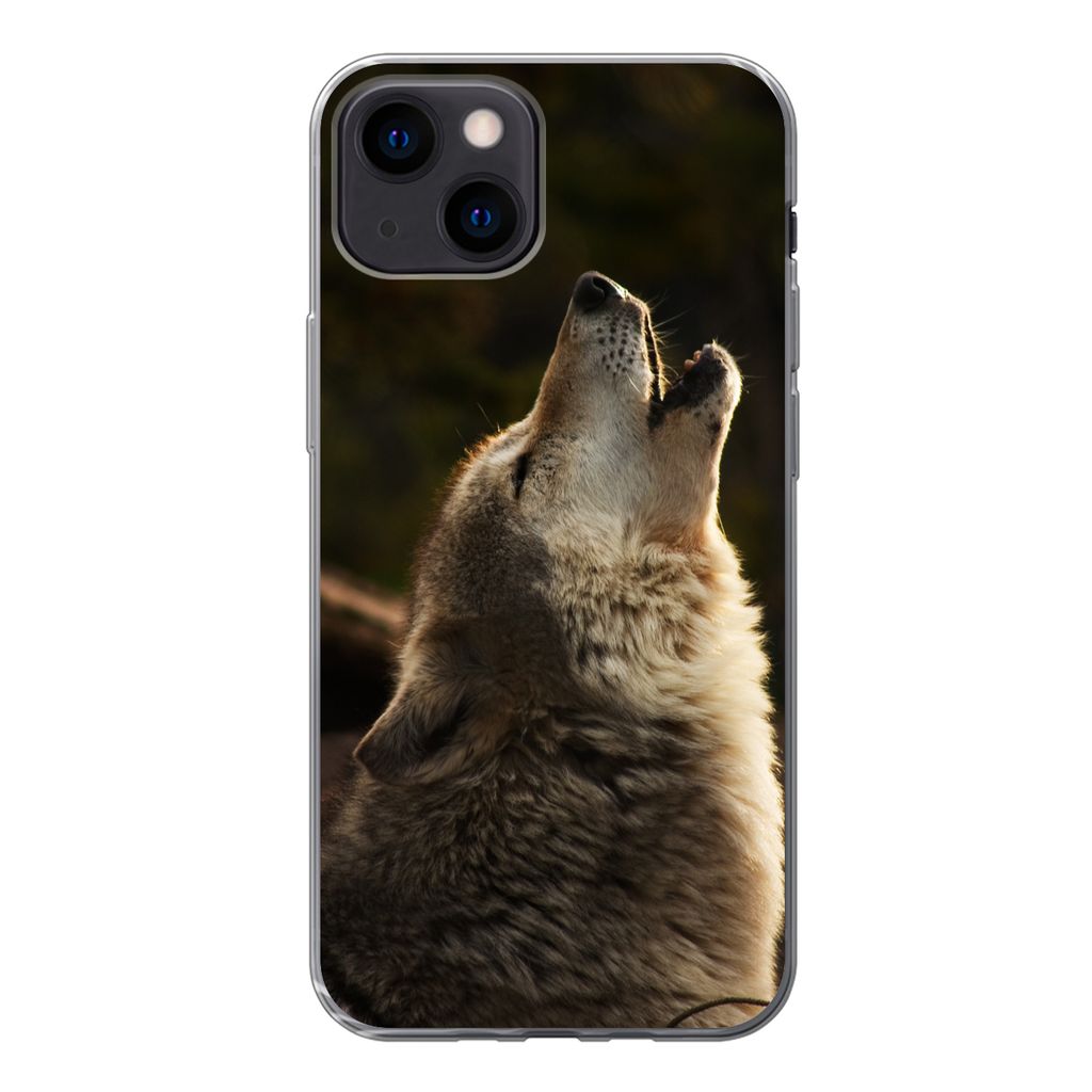 MuchoWow Handyhülle Schutzhülle Hülle für iPhone 13 mini Wolf - Grau - Tiere Silikon Softcase Handy Hülle - Softcase