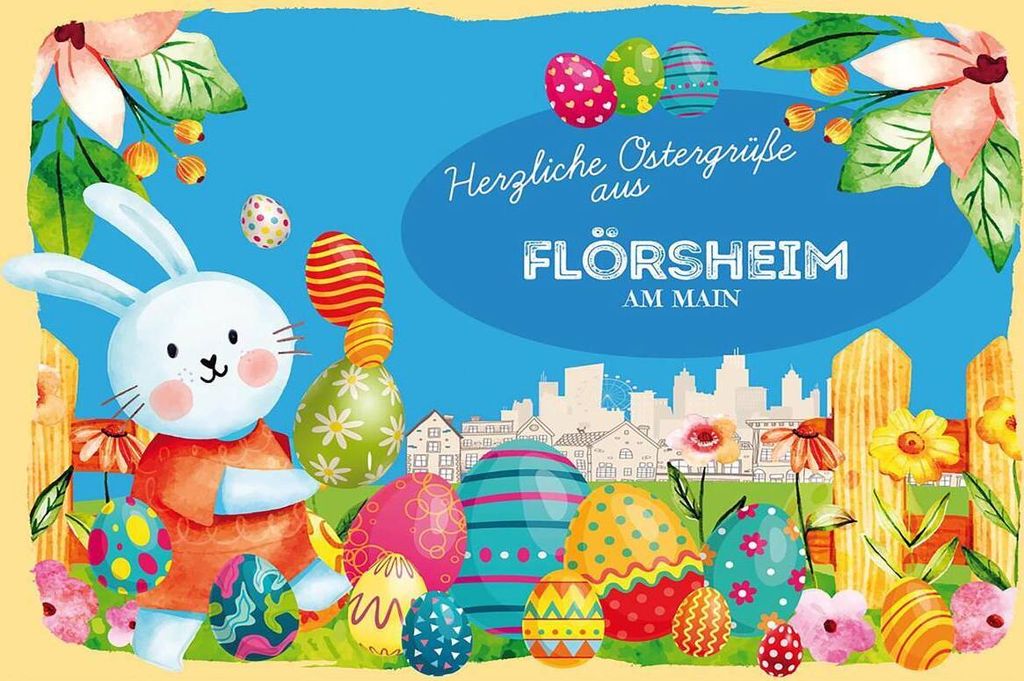 vianmo Holzschild 12x18 cm Ostergrüße FLÖRSHEIM AM MAIN