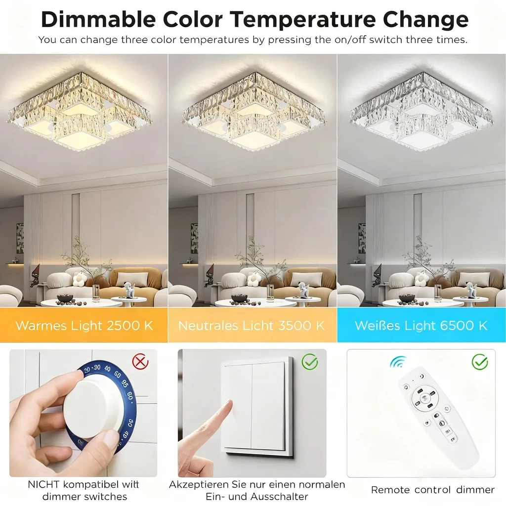 Plafonnier LED 60W avec Changement de Couleur et Intensité Variable 50cm