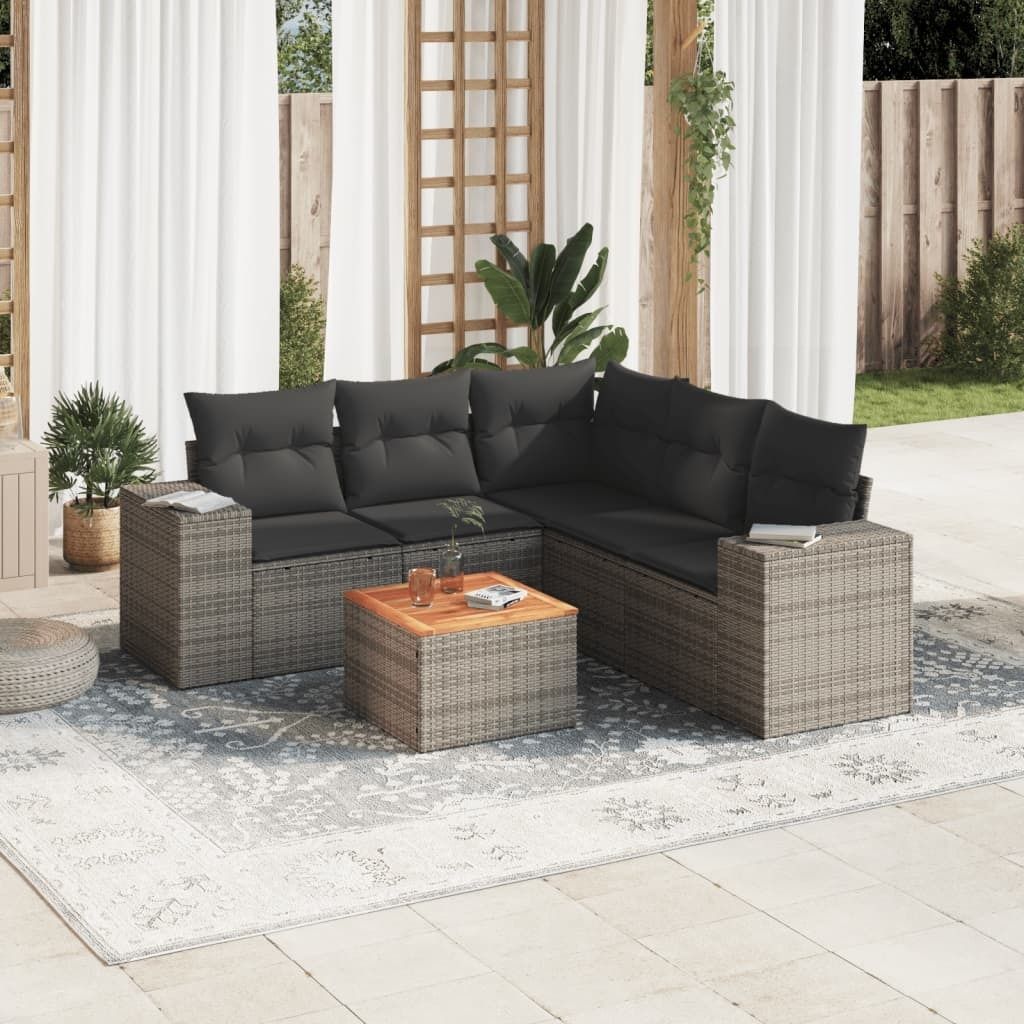 Maison Exclusive - 6-tlg. Garten-Sofagarnitur mit Kissen Grau Poly Rattan