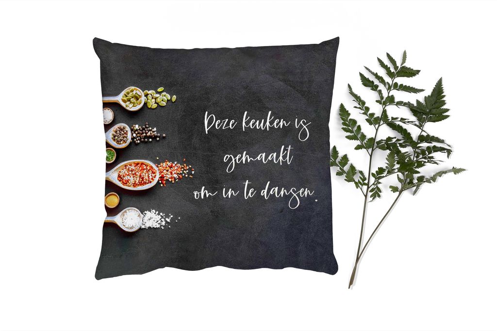 MuchoWow Zierkissen Sofakissen Wohnzimmer Dekokissen 40x40 cm Zitate - Sprichwörter - Küche - Diese Küche ist zum Tanzen gemacht - Gewürze - ...