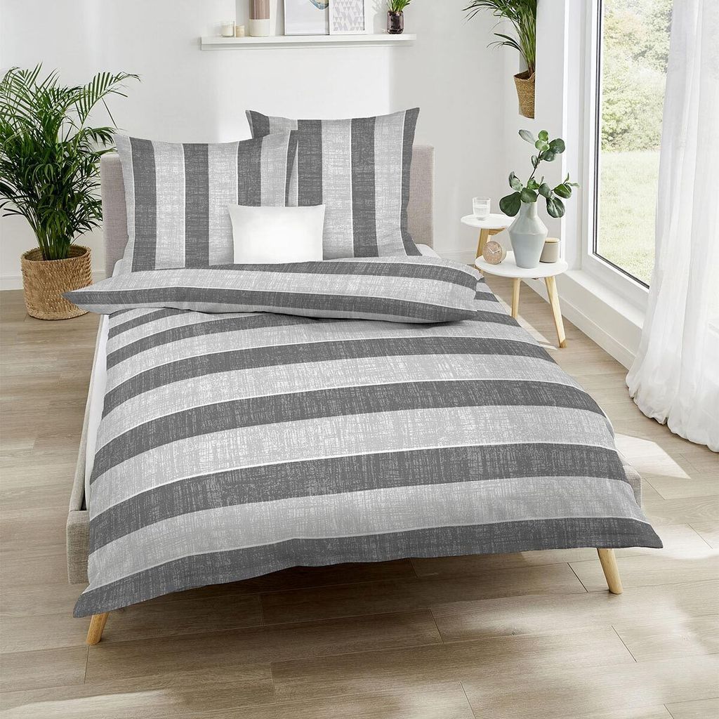 Traumschlaf Mako-Satin Bettwäsche College 155x220 cm + 80x80 cm grau