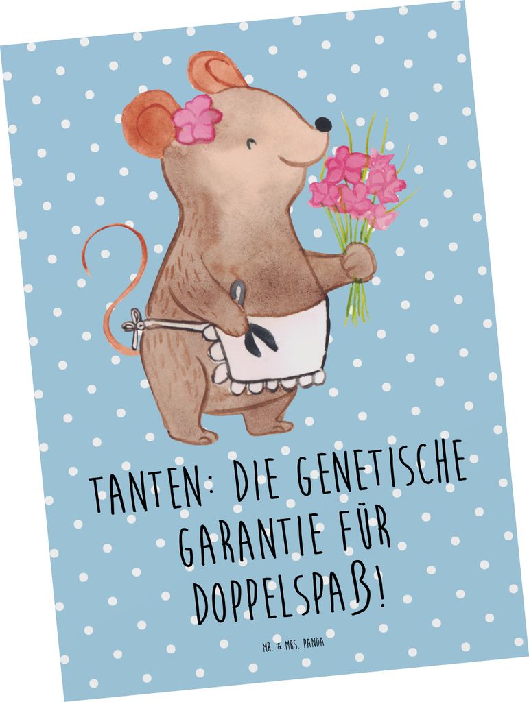 Mr. & Mrs. Panda Postkarte Tanten Doppelspaß - Blau Pastell - Geschenk, Verwandtschaft, Nichte, Grußkarte, Lächeln, persönliche Erinnerungen, S...