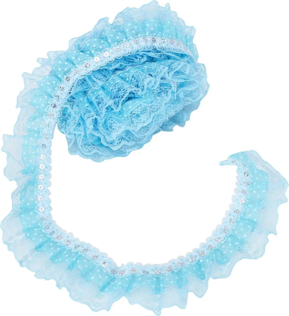 Nastro in Pizzo Blu 5m con Paillettes per Cucito Creativo 45mm