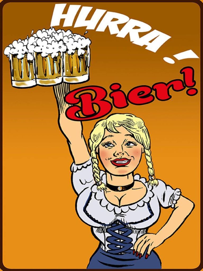 vianmo Holzschild 40x30 cm Pinup Hurra! Bier