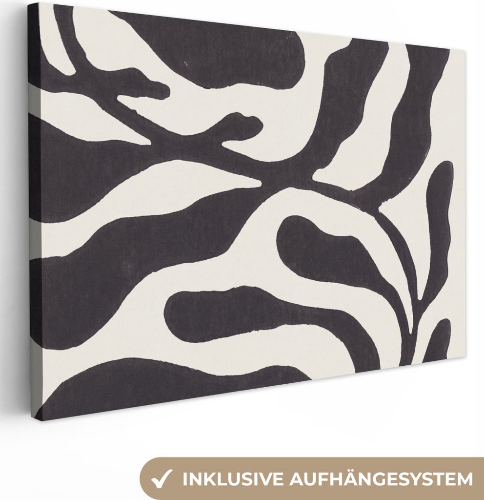 OneMillionCanvasses - Leinwandbilder - 140x90 cm, Blätter - Pflanze - Pastell - Schwarz, Wandbilder Kunstdruck Wanddekoration - Foto auf Leinwan...