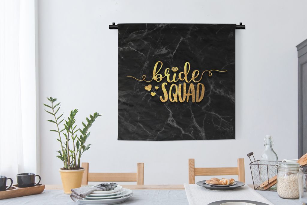 MuchoWow Wandteppich Wandbehang Braut zu sein - Gold - Marmor 90x90 cm Tapisserie Dekoration Wandtuch - Wandaufhänger