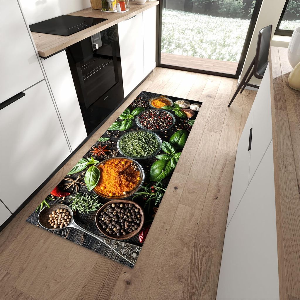 Küchenteppich 80x200cm rutschfest & abwischbar PVC Läufer - Gewürze Und Kräuter