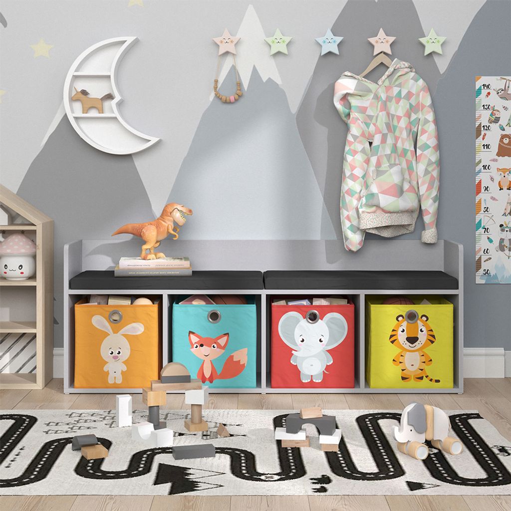 Kindersitzbank Vicco Luigi Weiß 142.4 x 53.4 cm 4 Fächer, mit Faltboxen bunt, Model 40491
