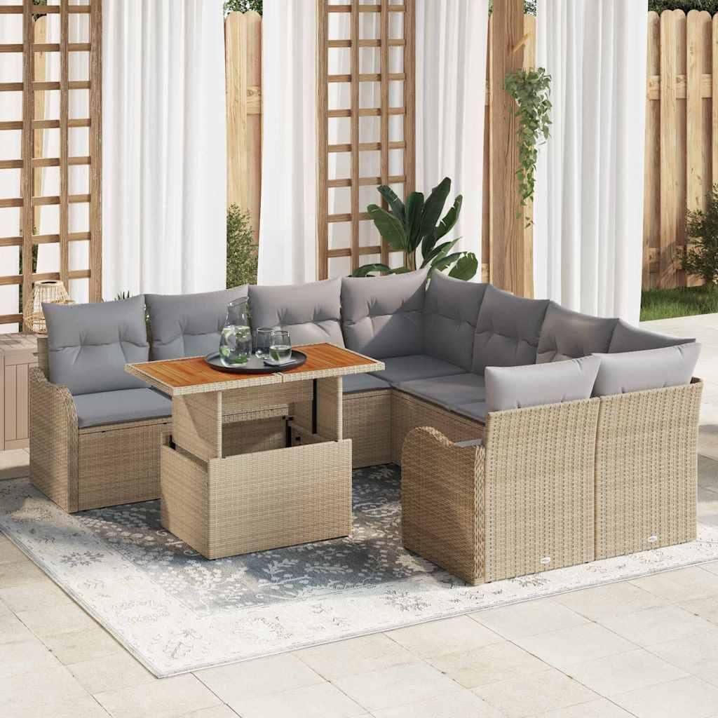 Maison Exclusive - Garten-Sofa-Set mit Speicher 9 pcs Beige Poly Rattan