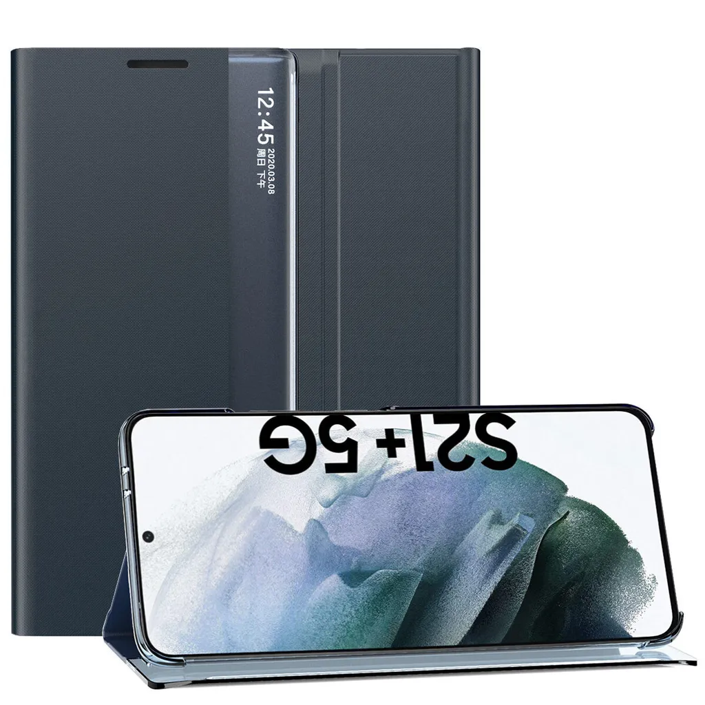 Custodia Smart Window Samsung S21 Plus 5G: Pelle Navy Anti-Urti