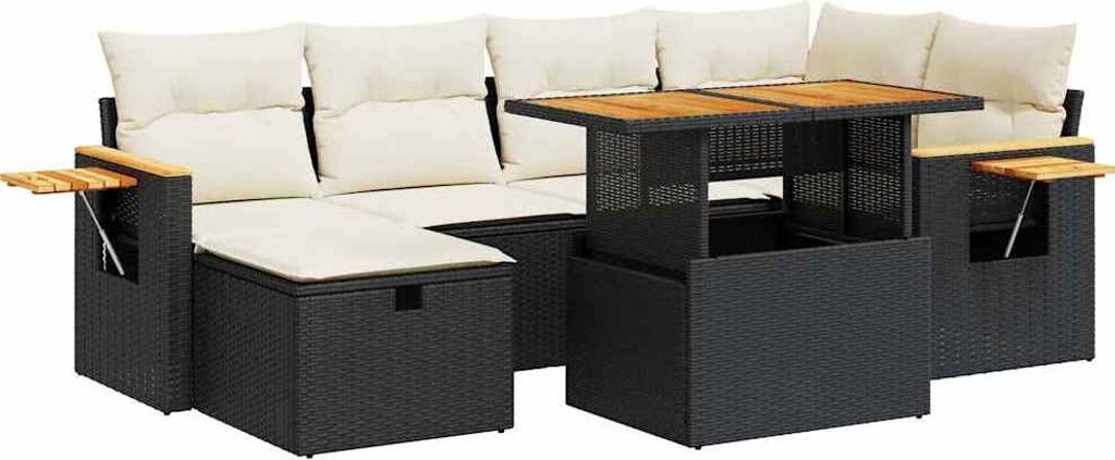 (Robust Möbel) 8-tlg. Garten-Lounge-Set - elegantes Design - Sitzgruppe/Gartengarnitur - mit Kissen Schwarz Poly Rattan - Terassenmöbel DEMö...