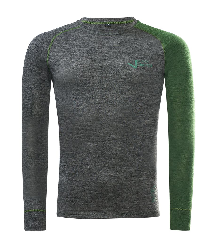 BLACK CREVICE - Herren Langarmshirt aus Merino Wolle | Funktionsunterwäsche | Base Layer | Farbe: Anthrazit/Grün | Gr: 3XL