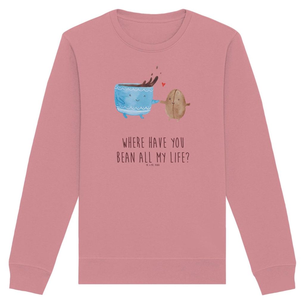 Mr. & Mrs. Panda Baumwoll Pullover Kaffee Bohne Größe L - Canyon Pink - Geschenk, Genuss, Bio-Pullover, Sweatshirt, Zufriedenheit, Glück, Lustig...