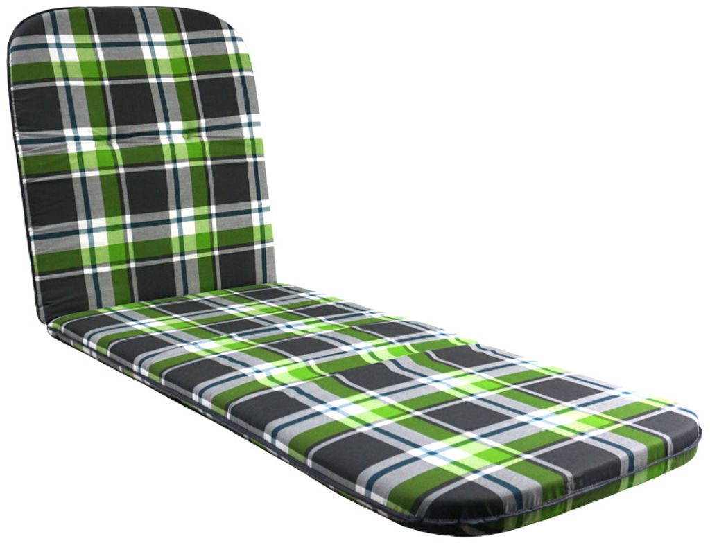 A plaid patterned chaise lounge cushion on a white background.
