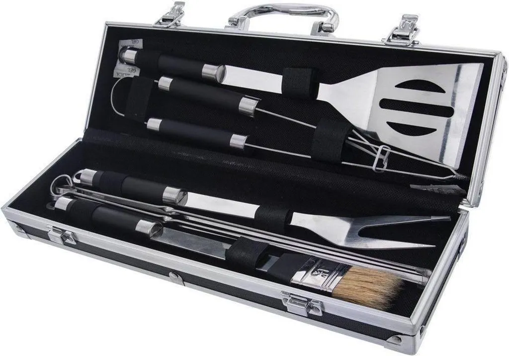Orion Grillset Kit Barbecue 4 Pièces avec Pince Spatule et Brosse Inox