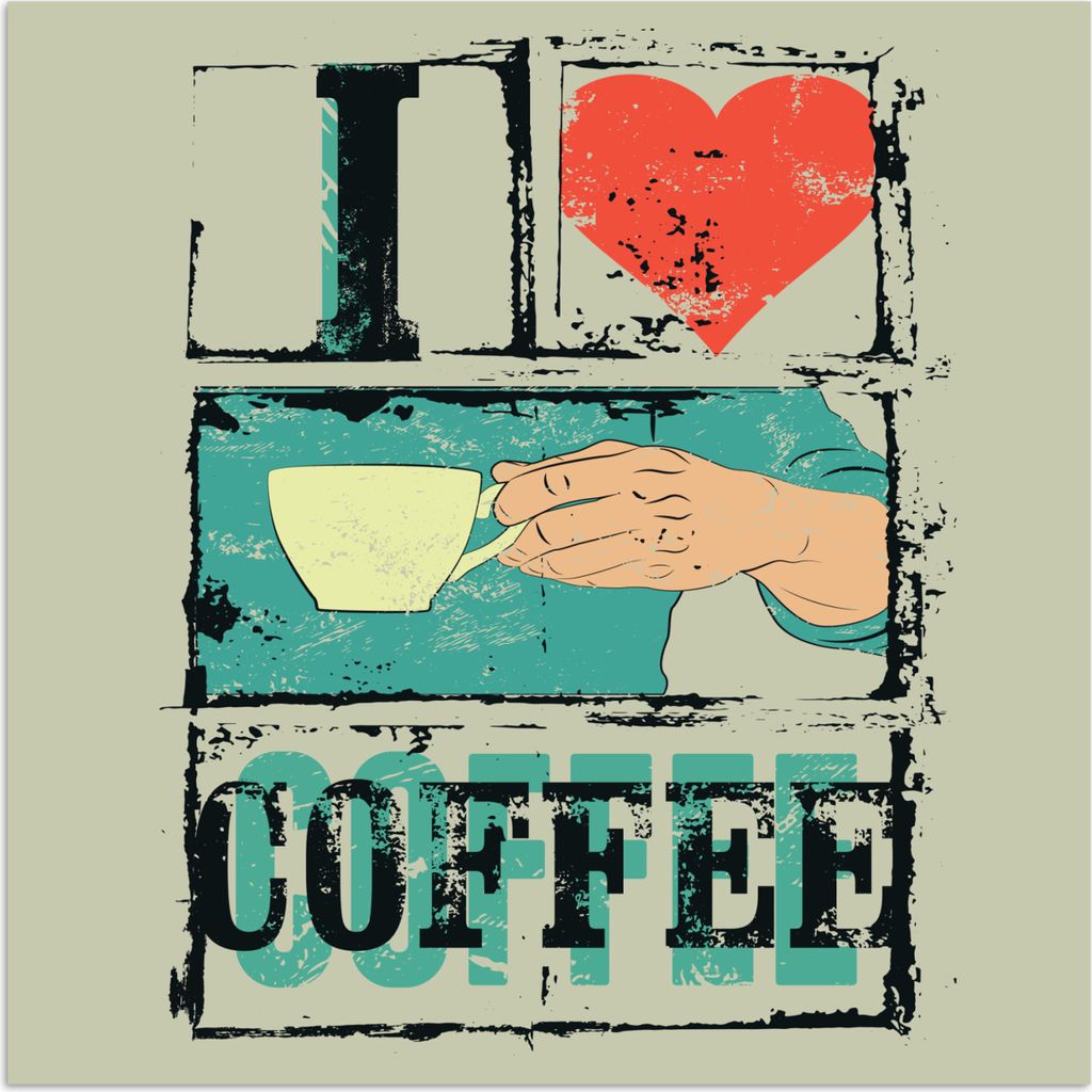 MuchoWow Poster Kaffee - Zitate - Vintage - Ich liebe Kaffee - Sprichwörter 50x50 cm - Wohnzimmerdekoration