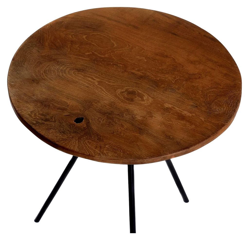 Runder Beistelltisch aus Teakholz und Eisen