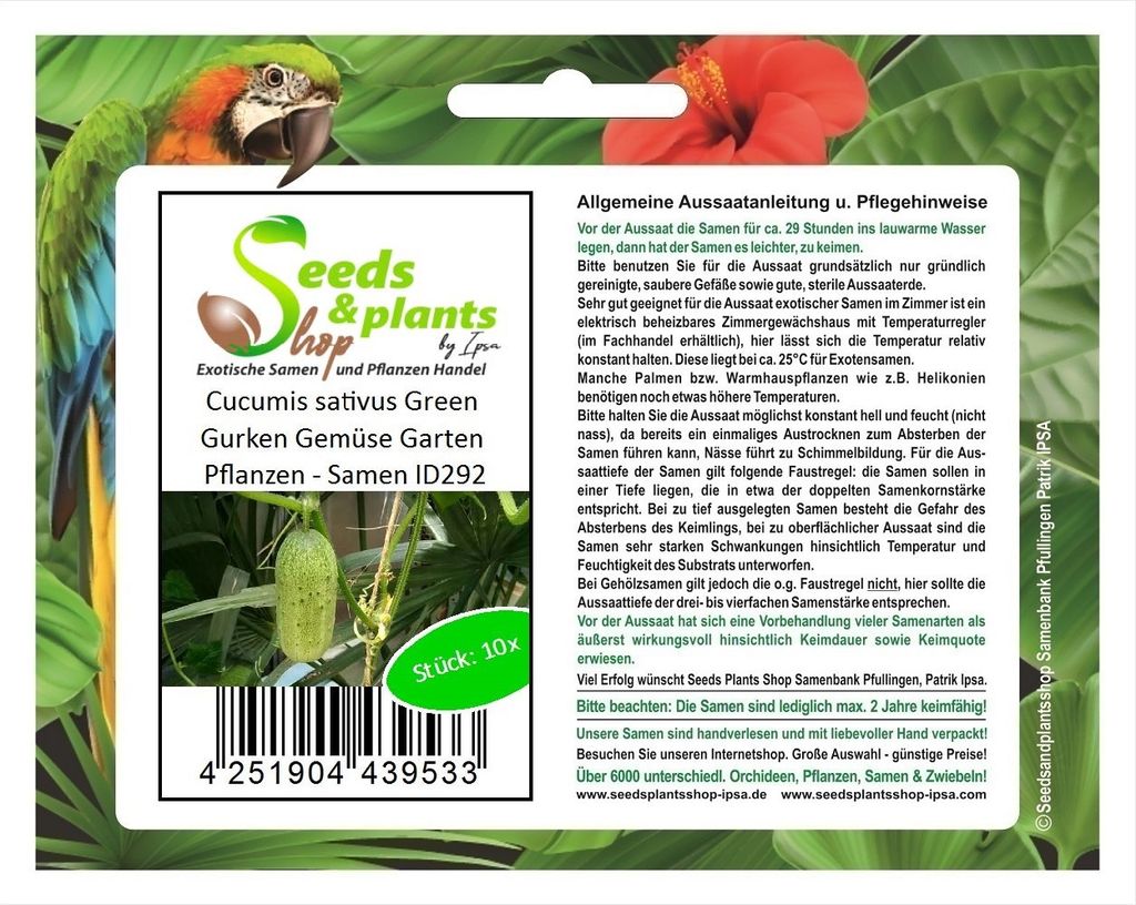10x Cucumis sativus Green Gurken Gemüse Garten Pflanzen - Samen ID292