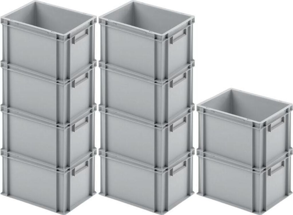 SparSet 10x Eurobehälter mit geschlossenem Griff | HxBxT 23,5x30x40cm | 22 Liter | Grau | Eurobox, Transportbox, Transportbehälter, Stapelbehälter