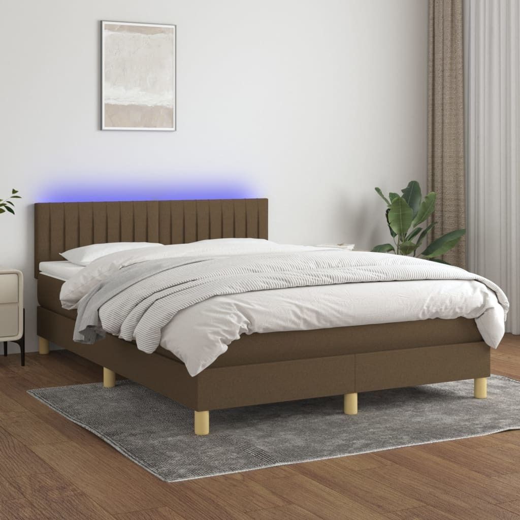 Maison Exclusive - Boxspringbett mit Matratze & LED Dunkelbraun 140x200 cm Stoff