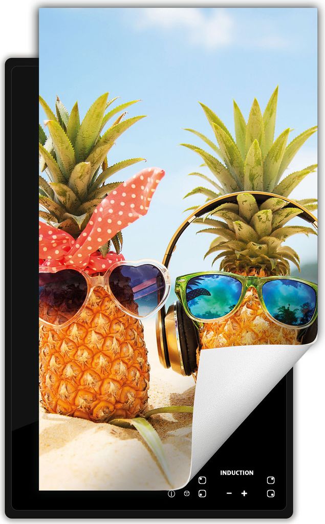DarHaus Herdabdeckplatte 1 teilig 30x52 cm Anti Rutsch Matte Aufrollbar, Ananas - Strand