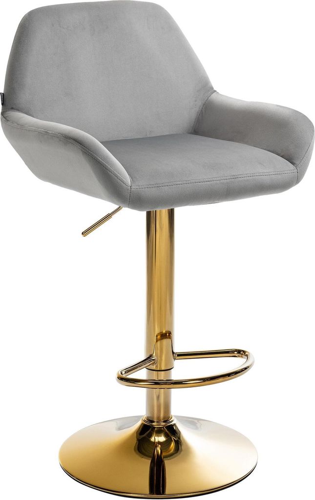 CLP Barhocker Braga Samtbezug mit Goldgestell, höhenverstellbar und 360° drehbar Farbe:grau
