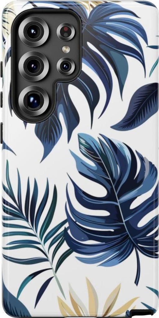 Blaues Tropenblätter-Muster – Hülle Kompatibel mit Samsung Galaxy S25 Ultra