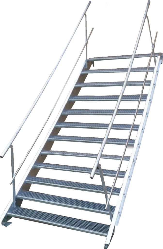 Stahltreppe 12 Stufen-Breite 60cm Variable-Höhe 180-240cm beidseit. Geländer