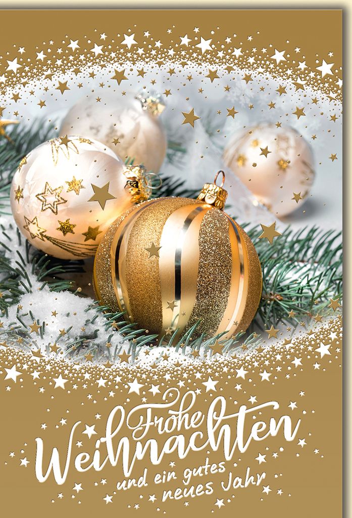 Weihnachten Christbaumkugeln gold-perlmutt Glückwunschkarte Produktbild 